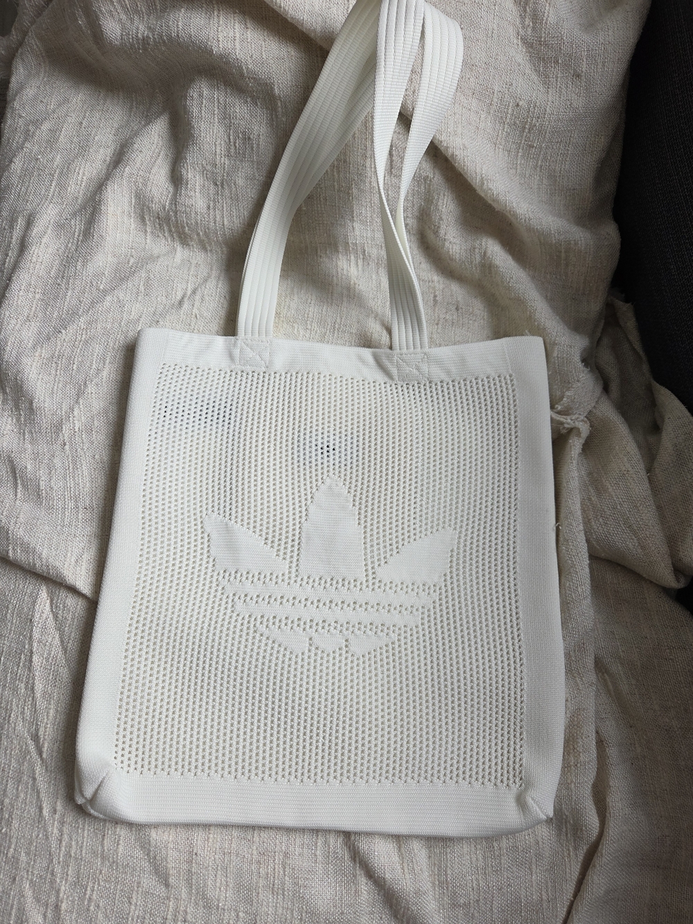 adidas White Perforated Trefoil Tote
